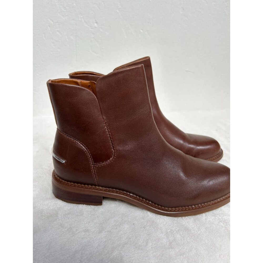 Franco Sarto Women's Happily Brown Leather Ankle Boots Size 7.5 M Side-Zip New
